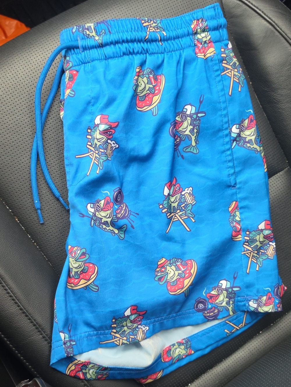 Men's Bright Blue Printed Hybrid Swim Shorts with Drawstring Waist